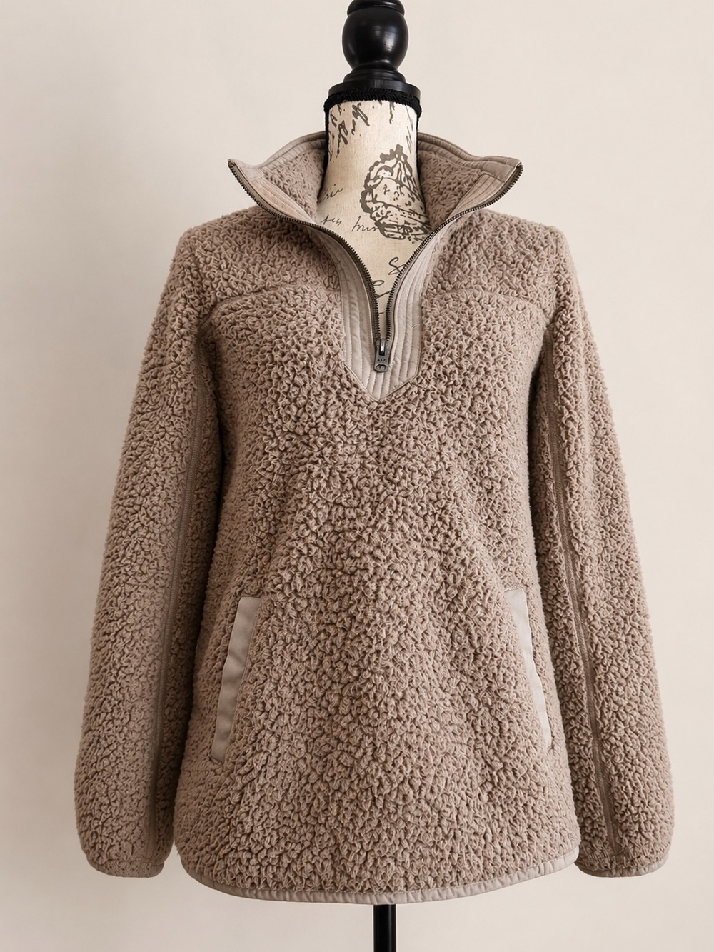 Abercrombie & Fitch SoftAF Sherpa Half Zip Fleece Pullover Tan Cozy Sweater | S